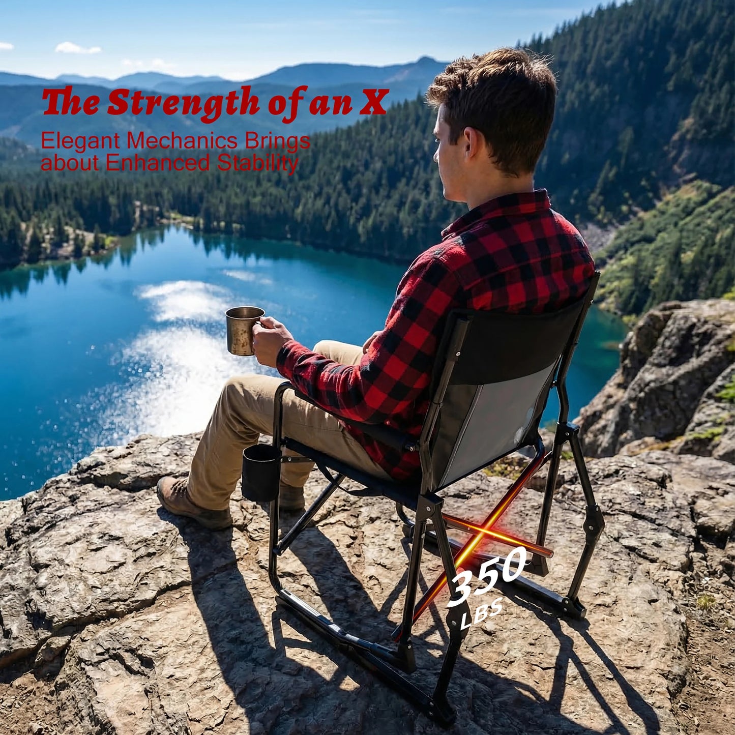 JHK Outdoor Folding Rocking Chair With Mesh Back Waterproof Armrests