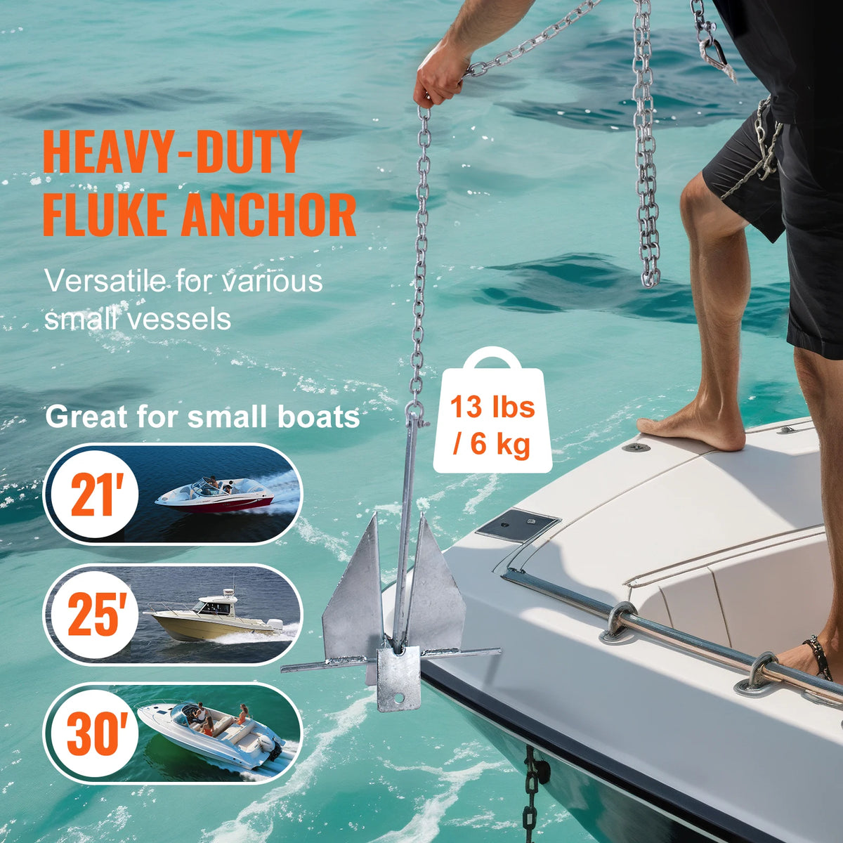 SucceBuy Galvanized Steel Fluke Anchor Kit With Rope And Chain