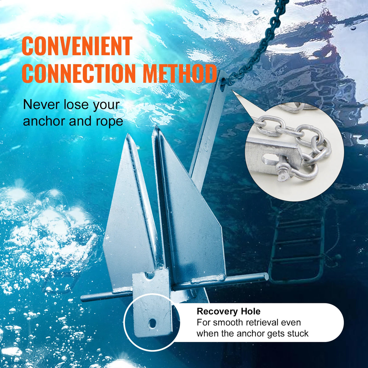 SucceBuy Galvanized Steel Fluke Anchor Kit With Rope And Chain