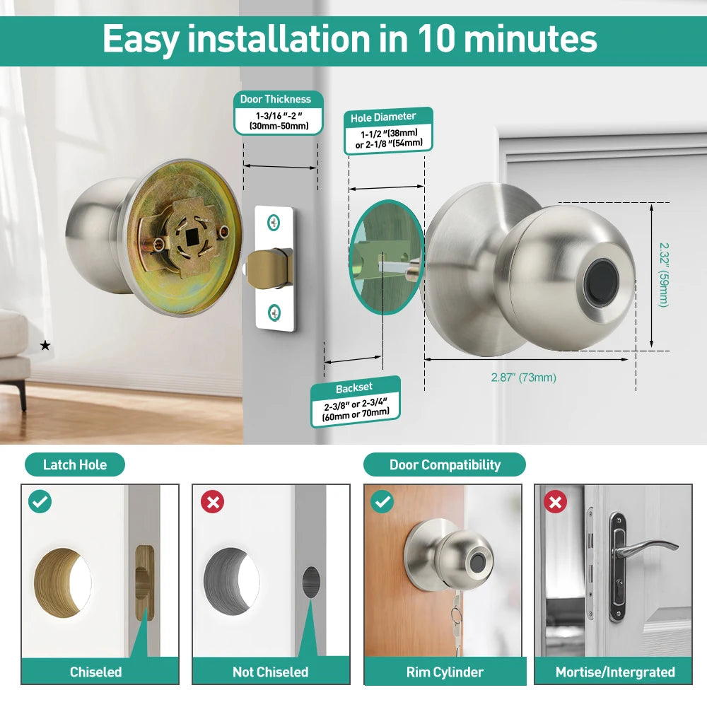 Viladepot Smart Lock Keyless Entry With Fingerprint App Control