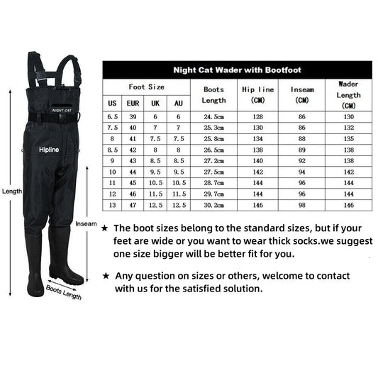 Night Cat Waterproof Chest Waders With Bootfoot Belt For Fishing