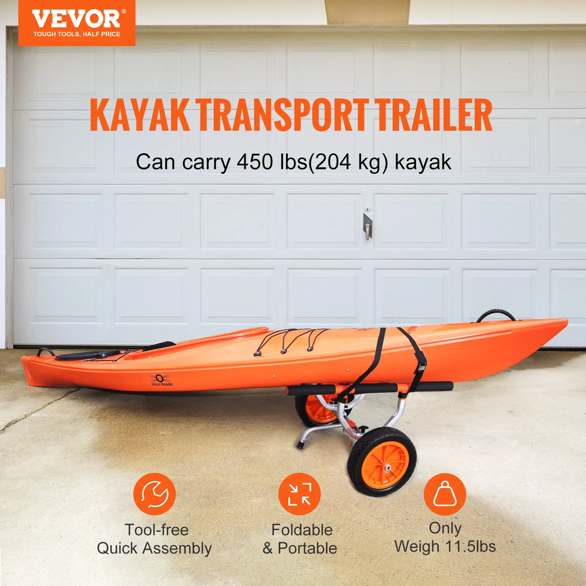 Heavy Duty Aluminum Kayak Cart With Durable Solid Tires
