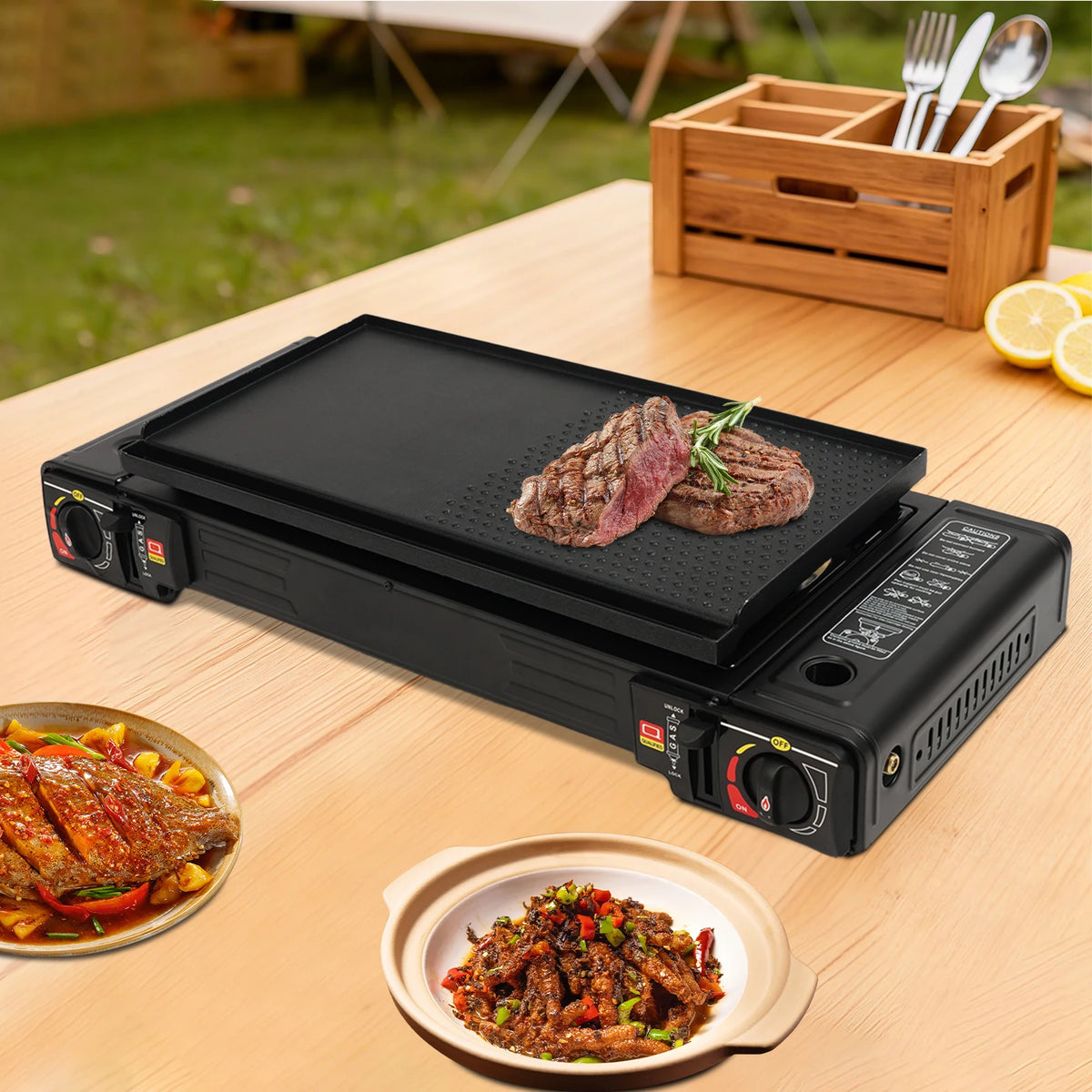 Portable Two Burner Gas Stove With Piezo Ignition And Case