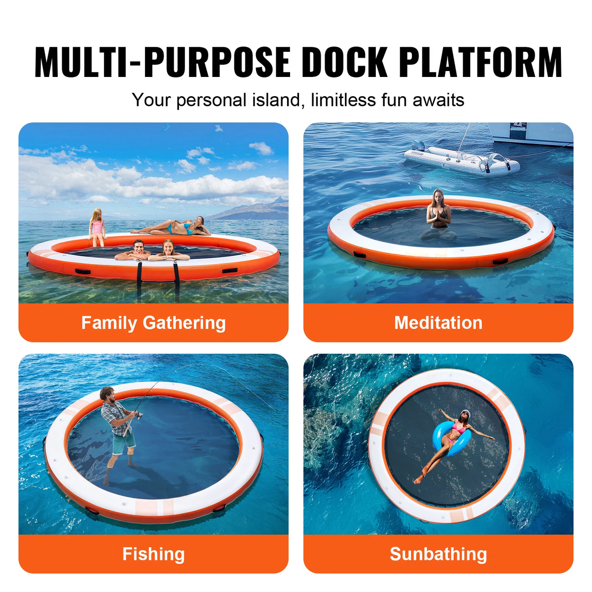 SucceBuy Inflatable Floating Dock Non Slip Platform With Detachable Ladder