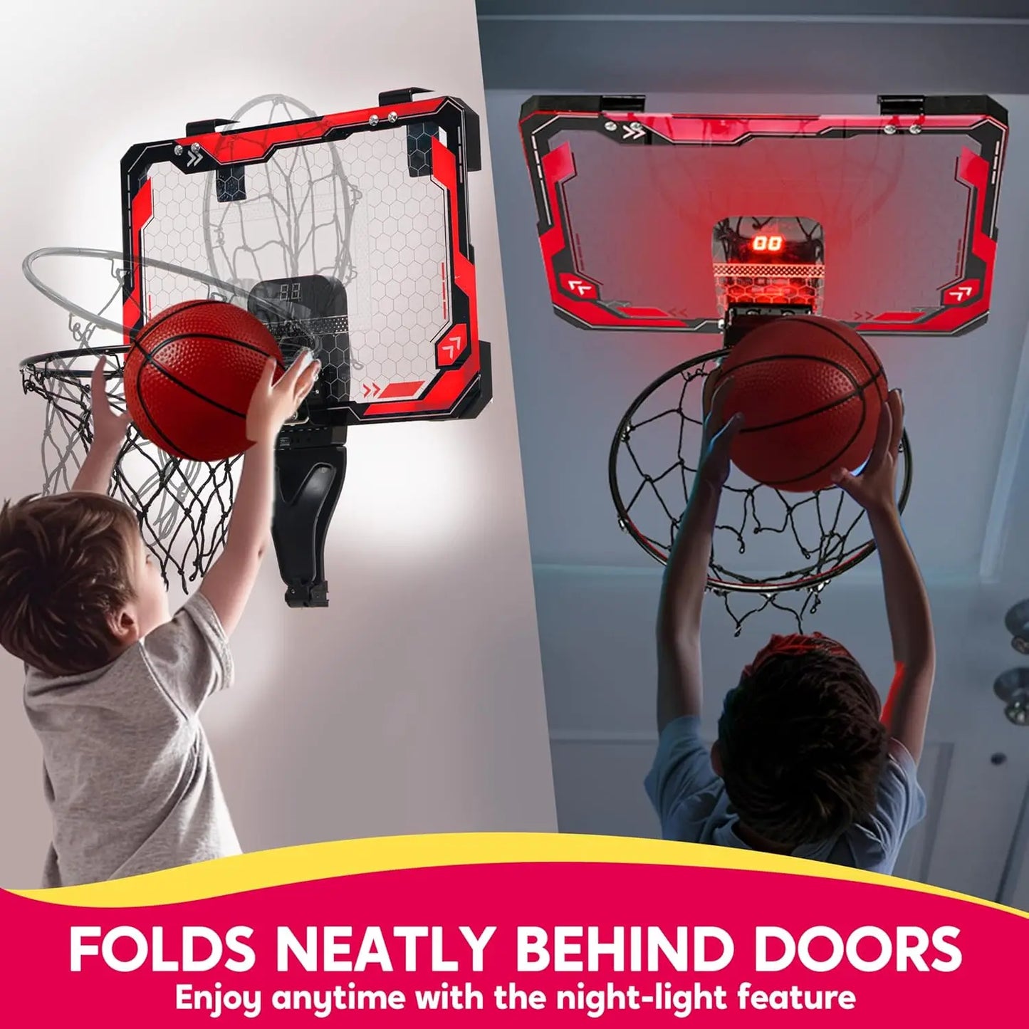 Joyfy Mini Indoor Basketball Hoop Light Up Over The Door With Scoreboard