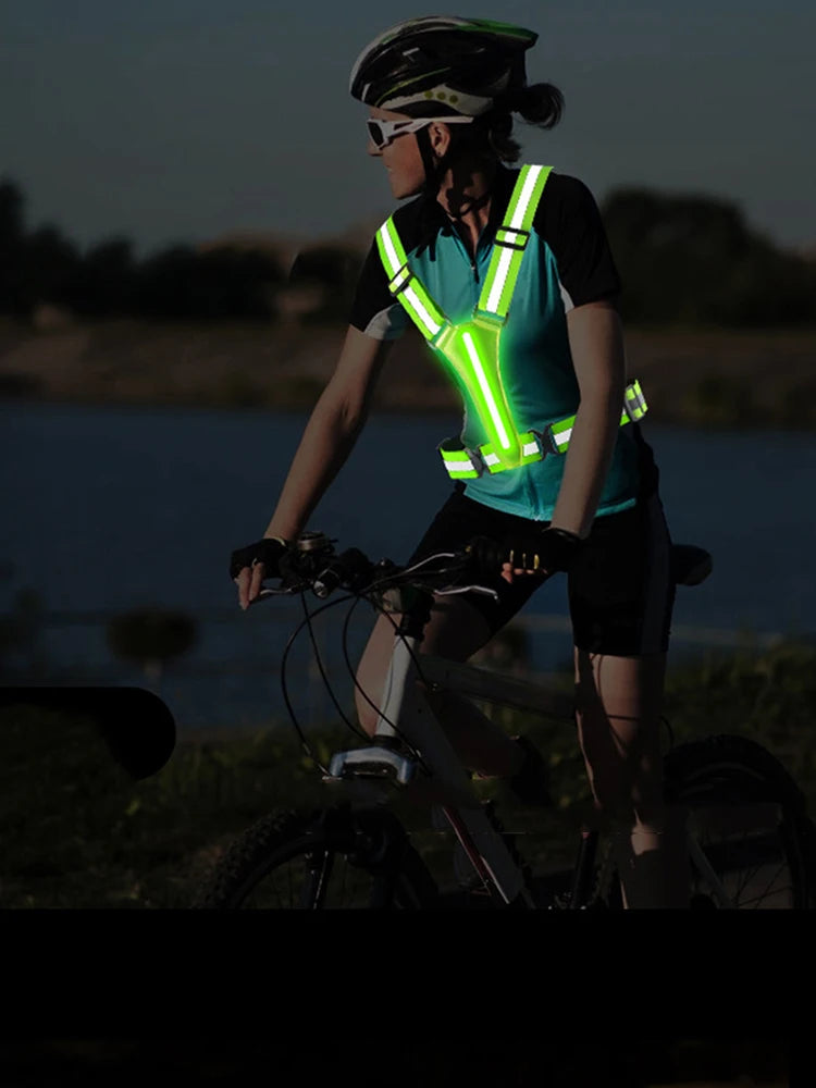LED Running Vest USB Rechargeable Reflective Adjustable Safety Vest