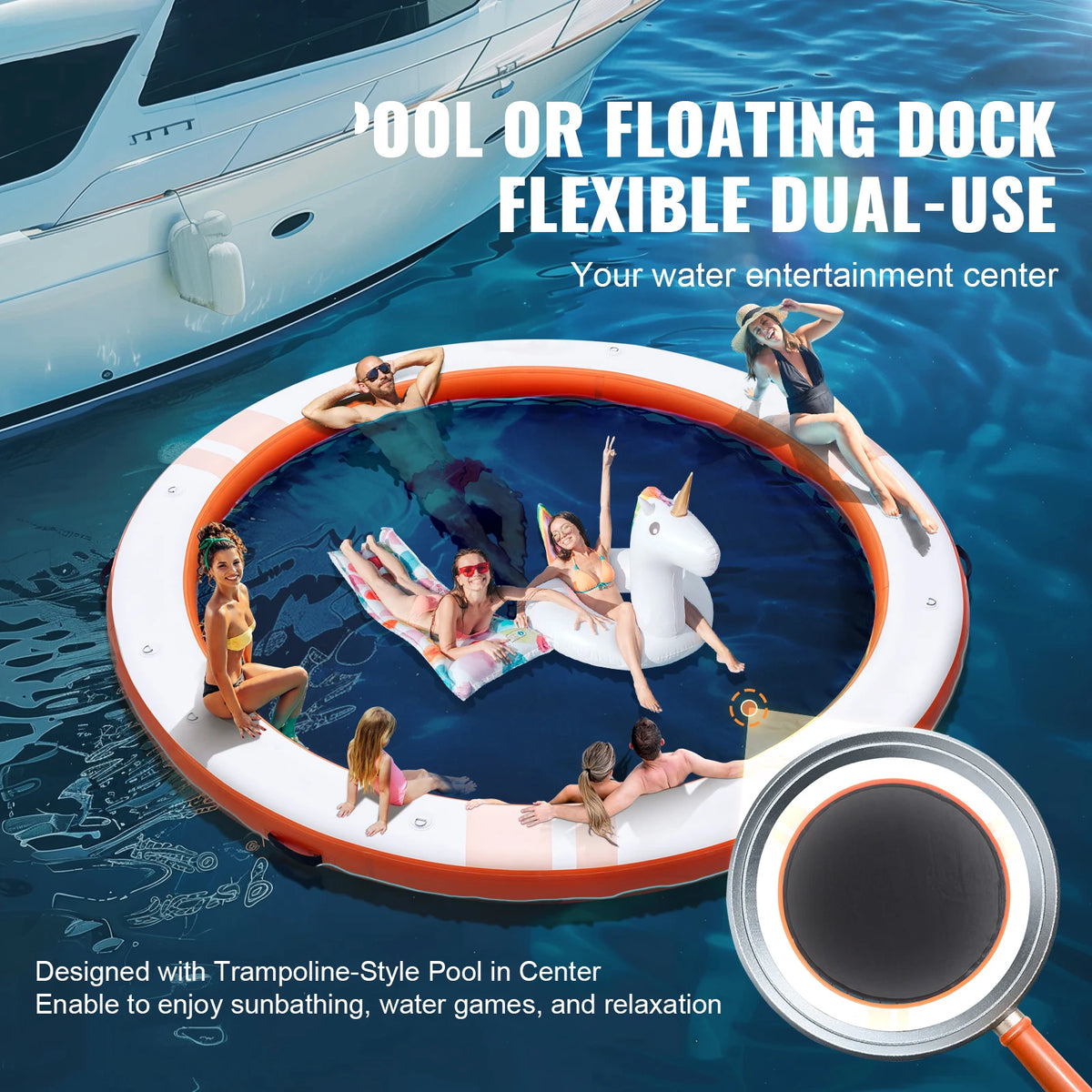 SucceBuy Inflatable Floating Dock Non Slip Platform With Detachable Ladder