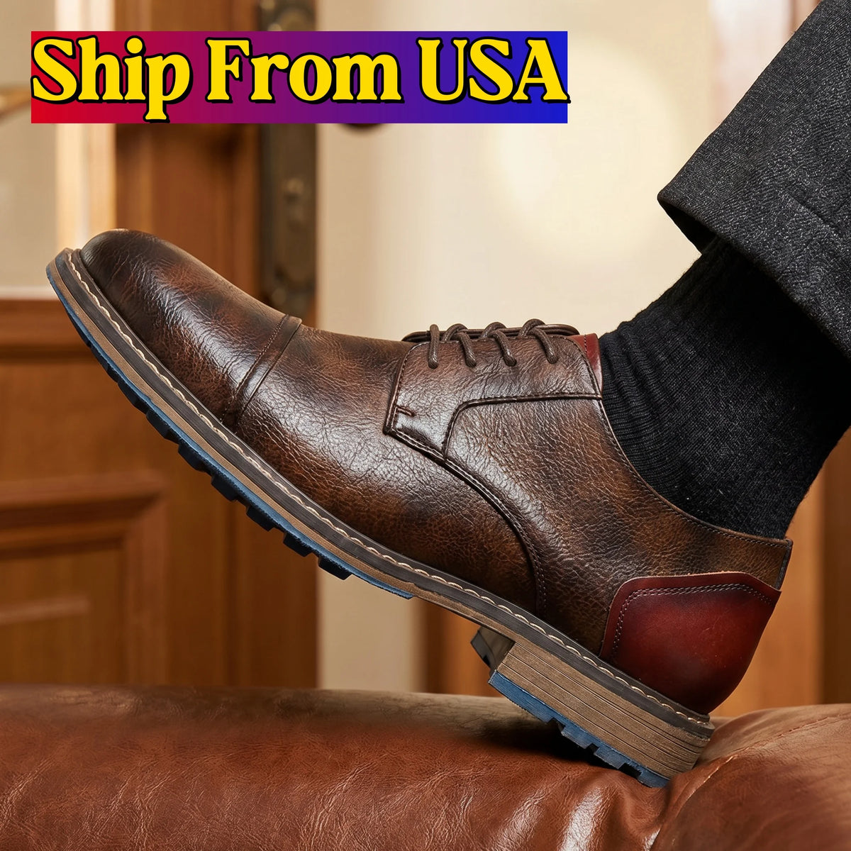 Hecrafted Men's Cap Toe Oxford Leather Shoes