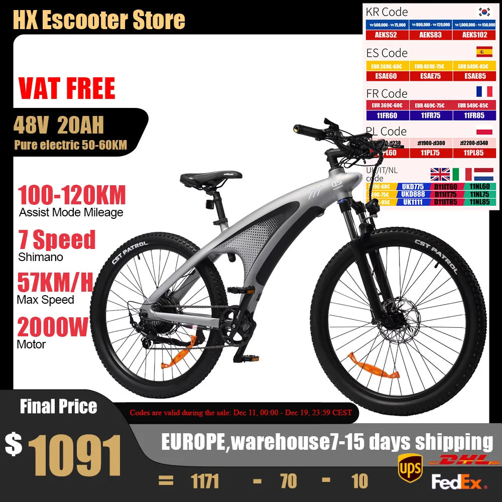 Huanci 2000W Electric Mountain Bike With Torque Sensor