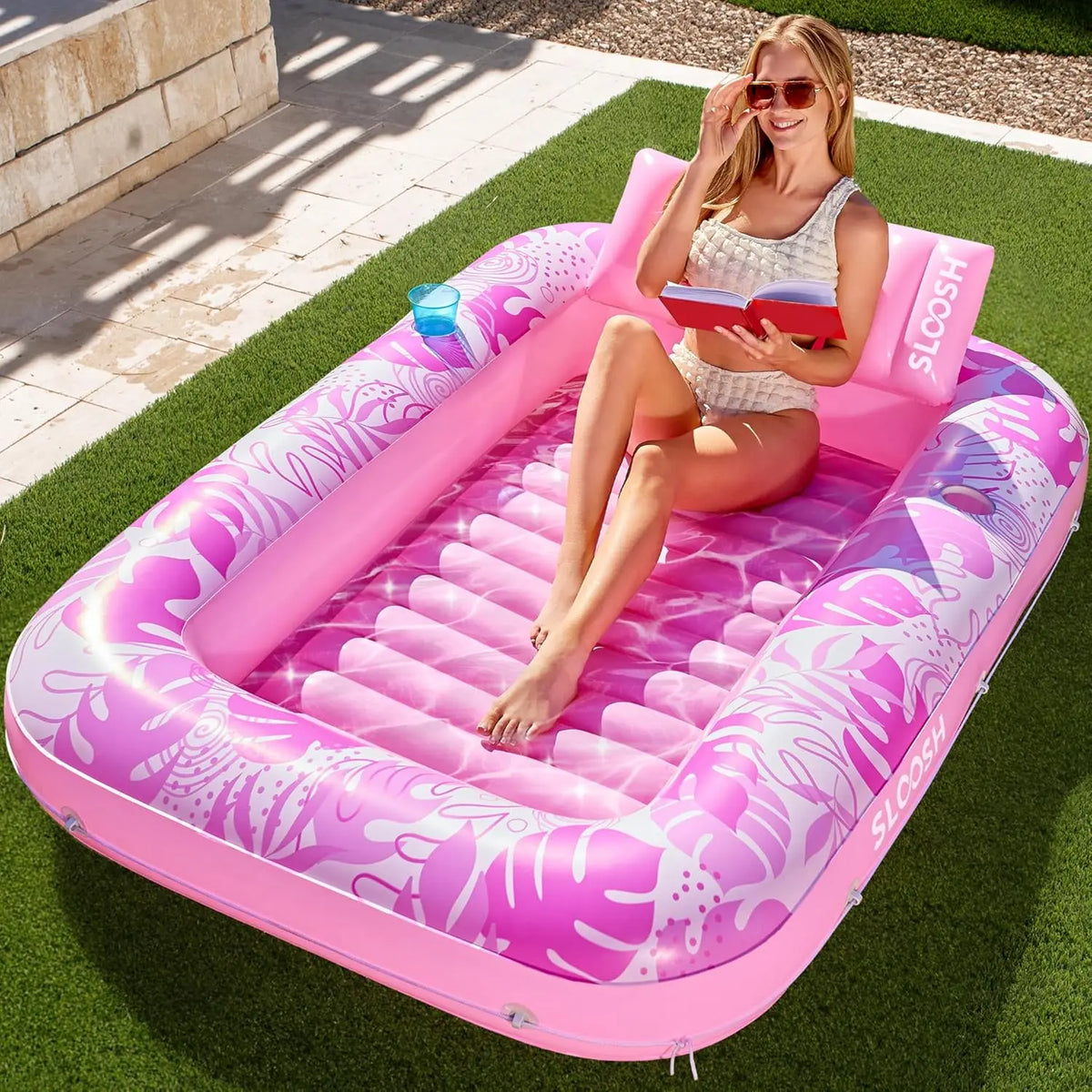 Joyfy Inflatable Pool Lounger Float With Pillow And Headrest