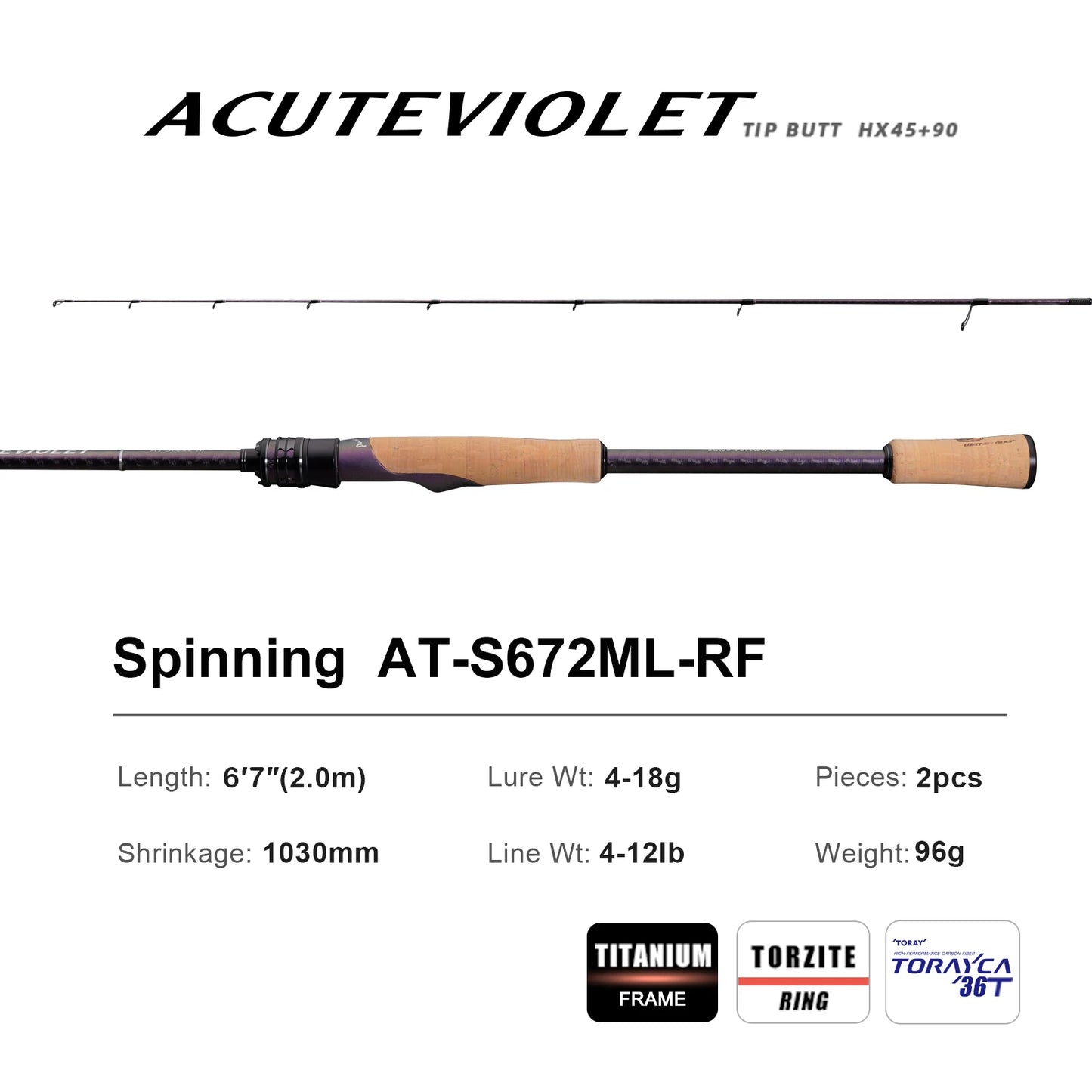 Pure-Lure AcuteViolet Bass Fishing Rod 2 Piece Fast Action