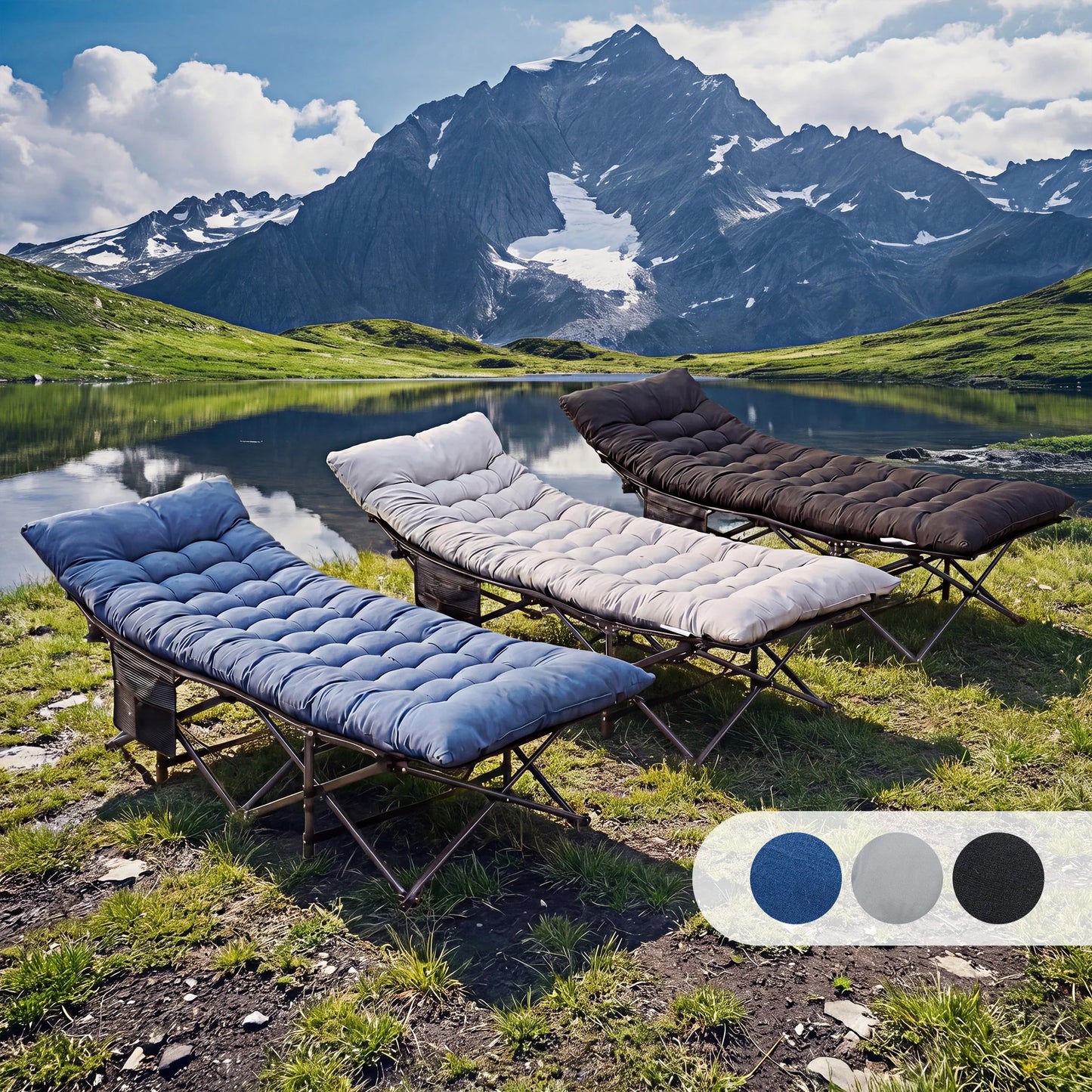 JHK Folding Camping Bed Lounge Chair With Sturdy Carbon Steel Frame Outdoor