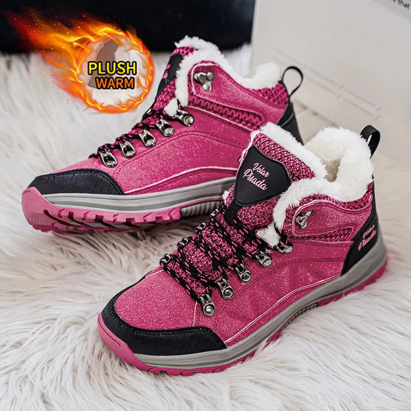Women Snow Boots Waterproof Fleece Lined Lace Up Winter Hiking Shoes
