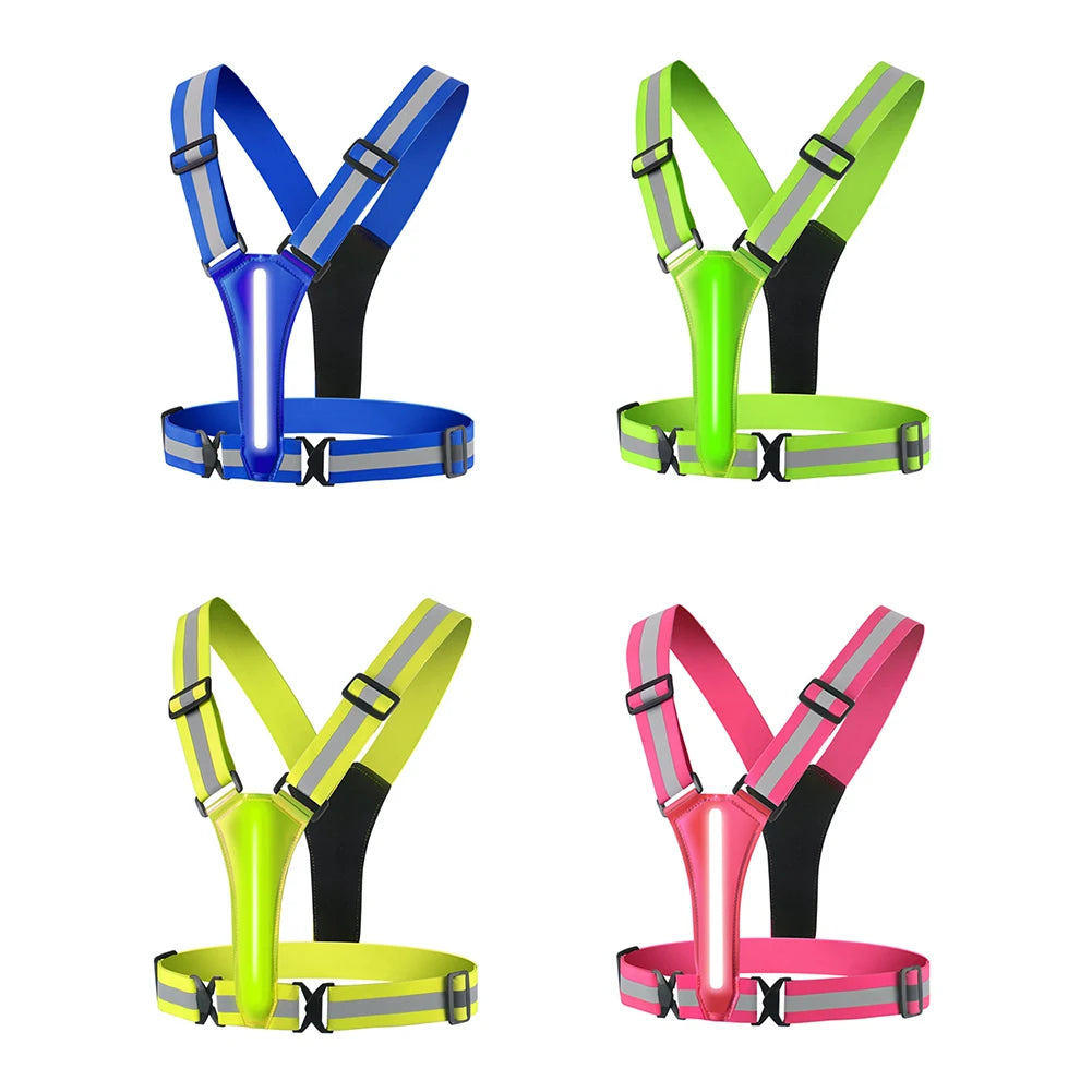 LED Running Vest USB Rechargeable Reflective Adjustable Safety Vest