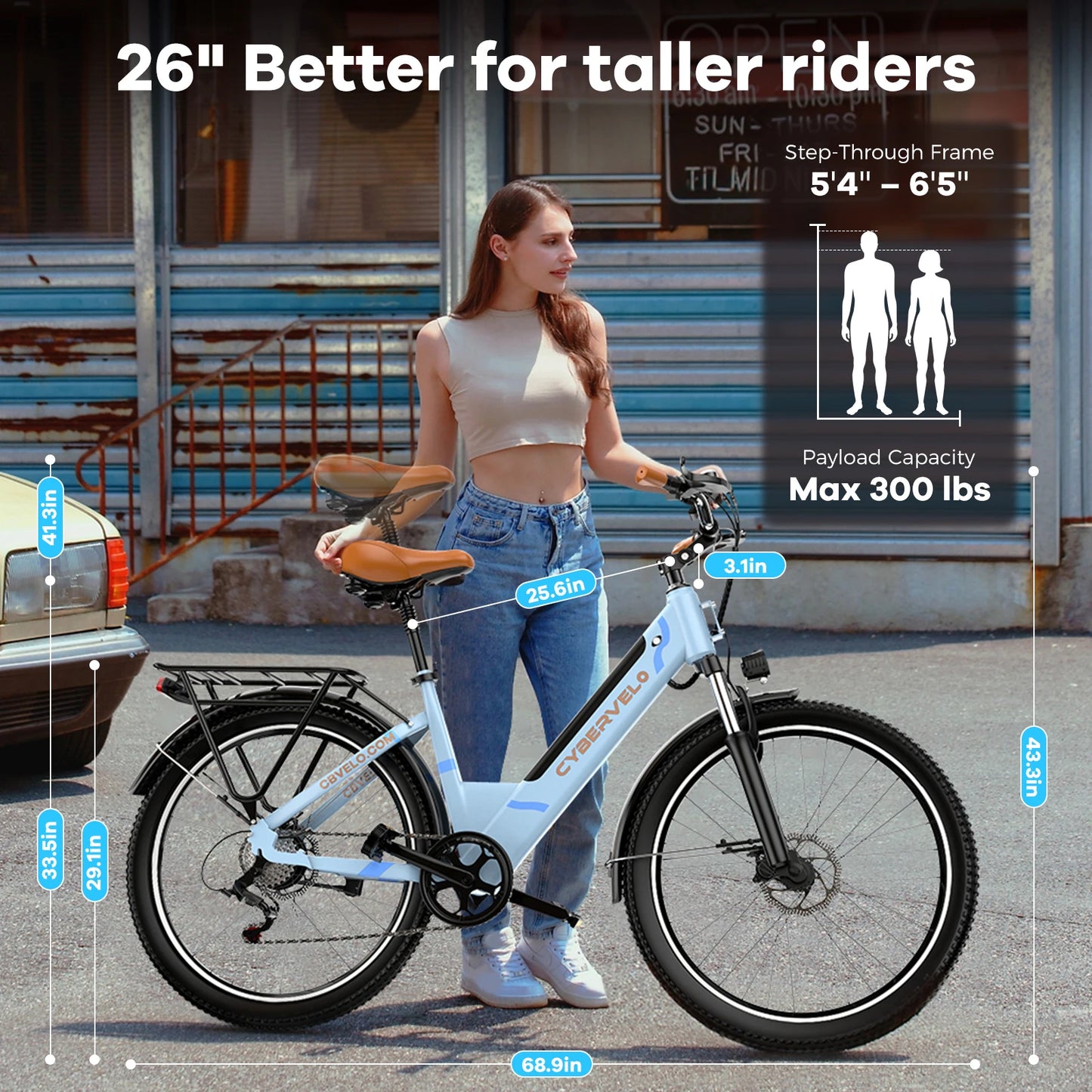 CYBERVELO 1000W Peak Electric Bike With Removable Battery And 7 Speed