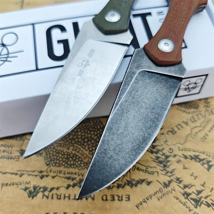 GMF3 Fixed Blade Knife Satin Drop Point With Leather Sheath