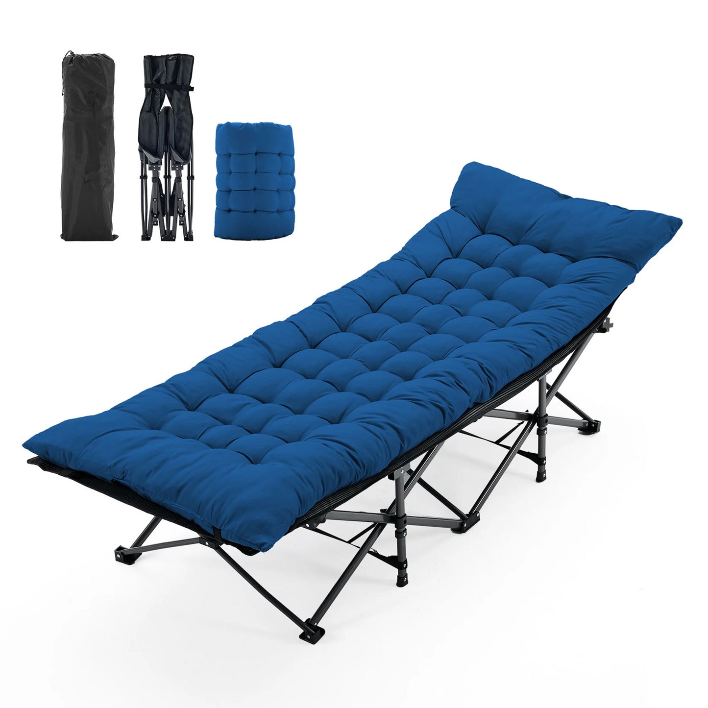 JHK Folding Camping Bed Lounge Chair With Sturdy Carbon Steel Frame Outdoor