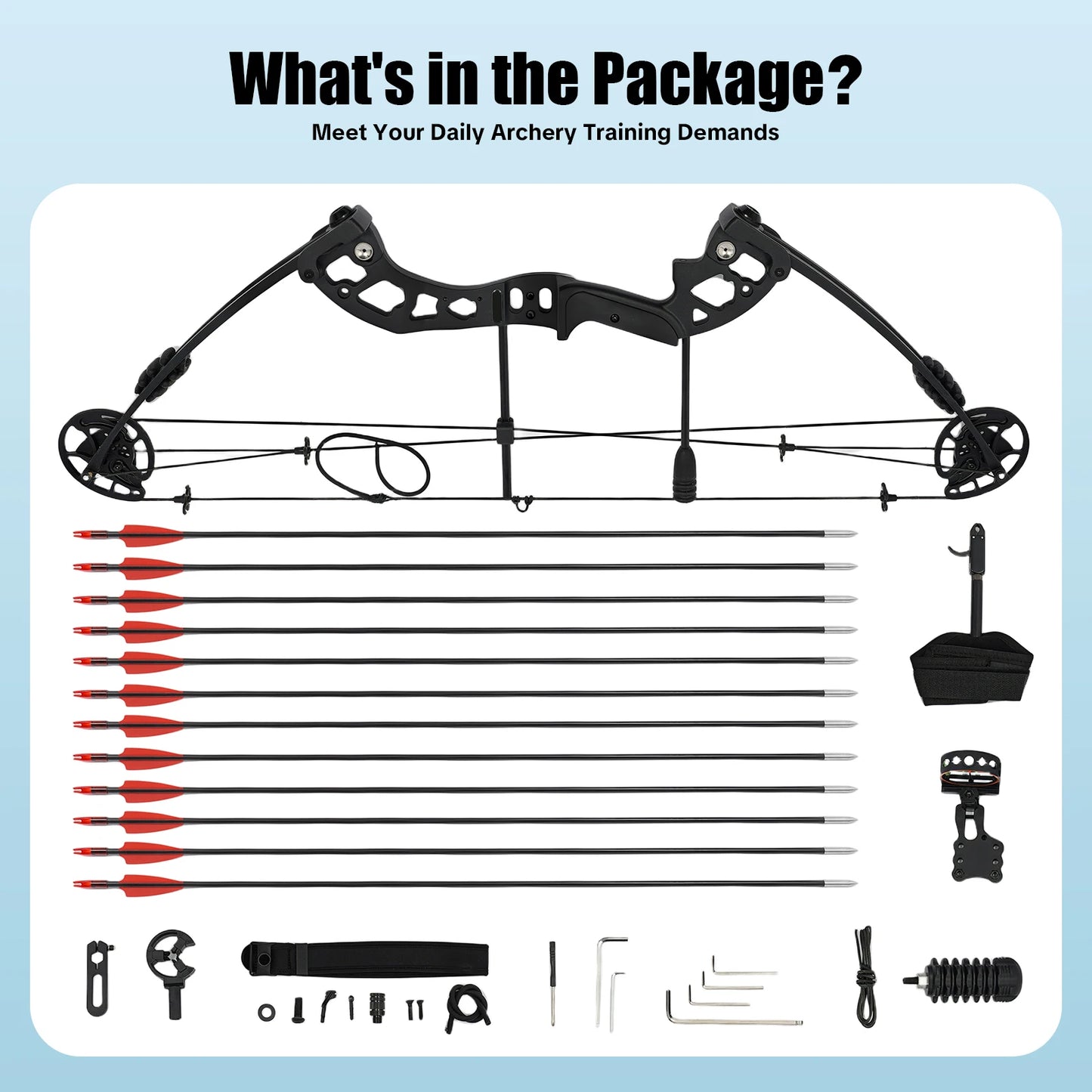 Compound Bow Hunting Kit With 12 Arrows 3 Pin Sight