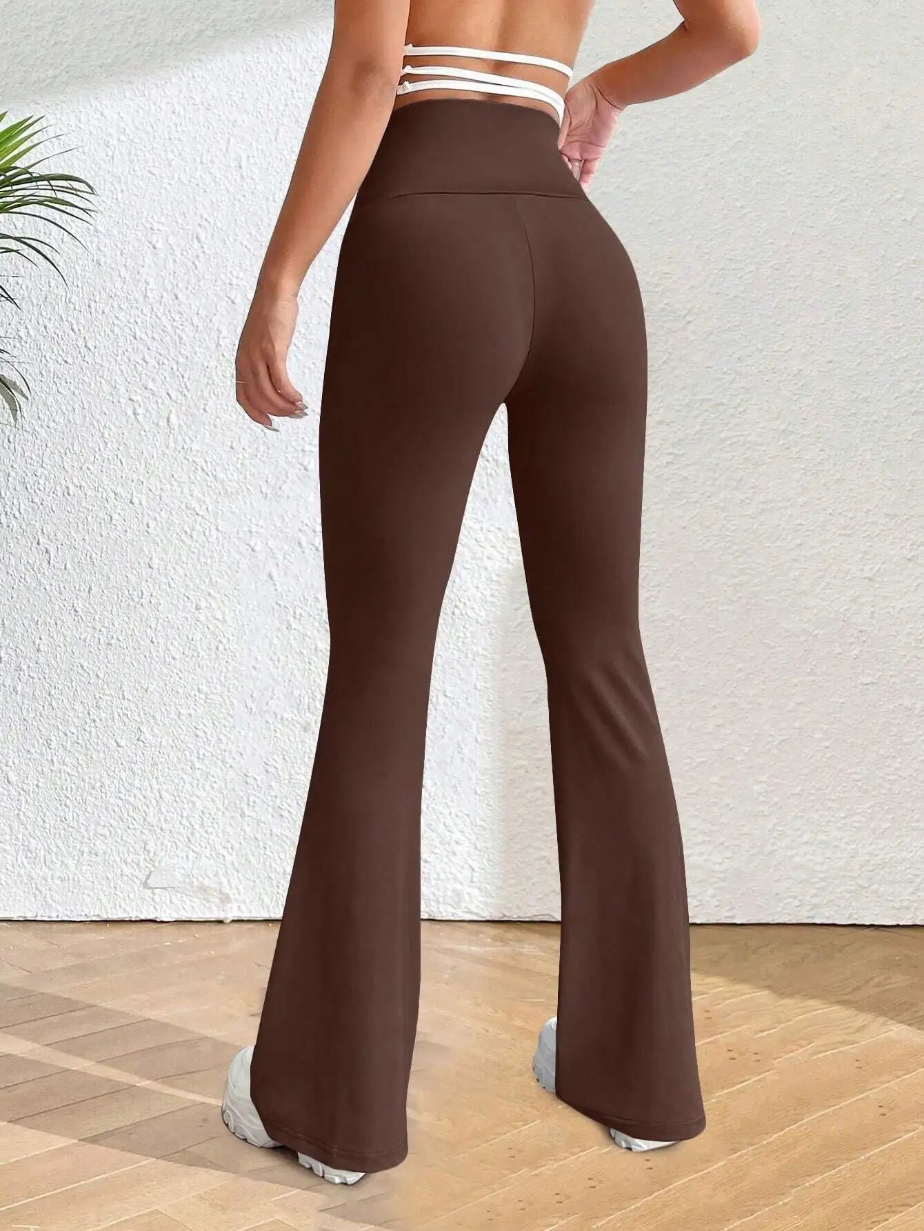 Solva Solid Flare Leg Pants High Waist Elastic Yoga Wear