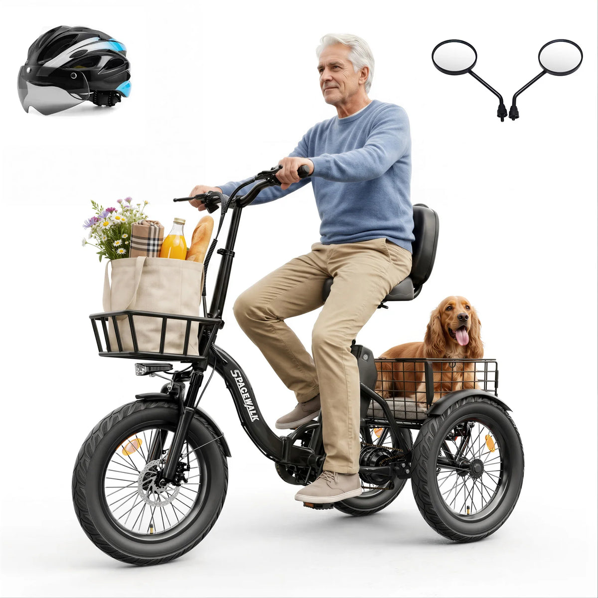 Spacewalk 1200W Folding Electric Trike With Rear Cargo Basket