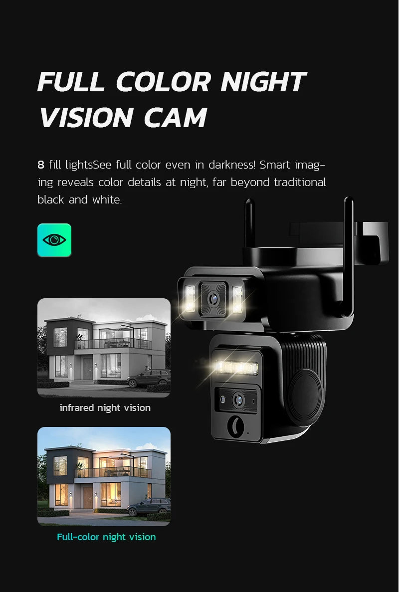 Outdoor Solar WiFi Security Camera 8MP 4K Dual Lens