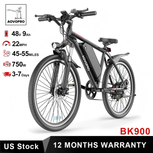 AOVOPRO BK520 Electric Bicycle 750W 48V Battery Long Range