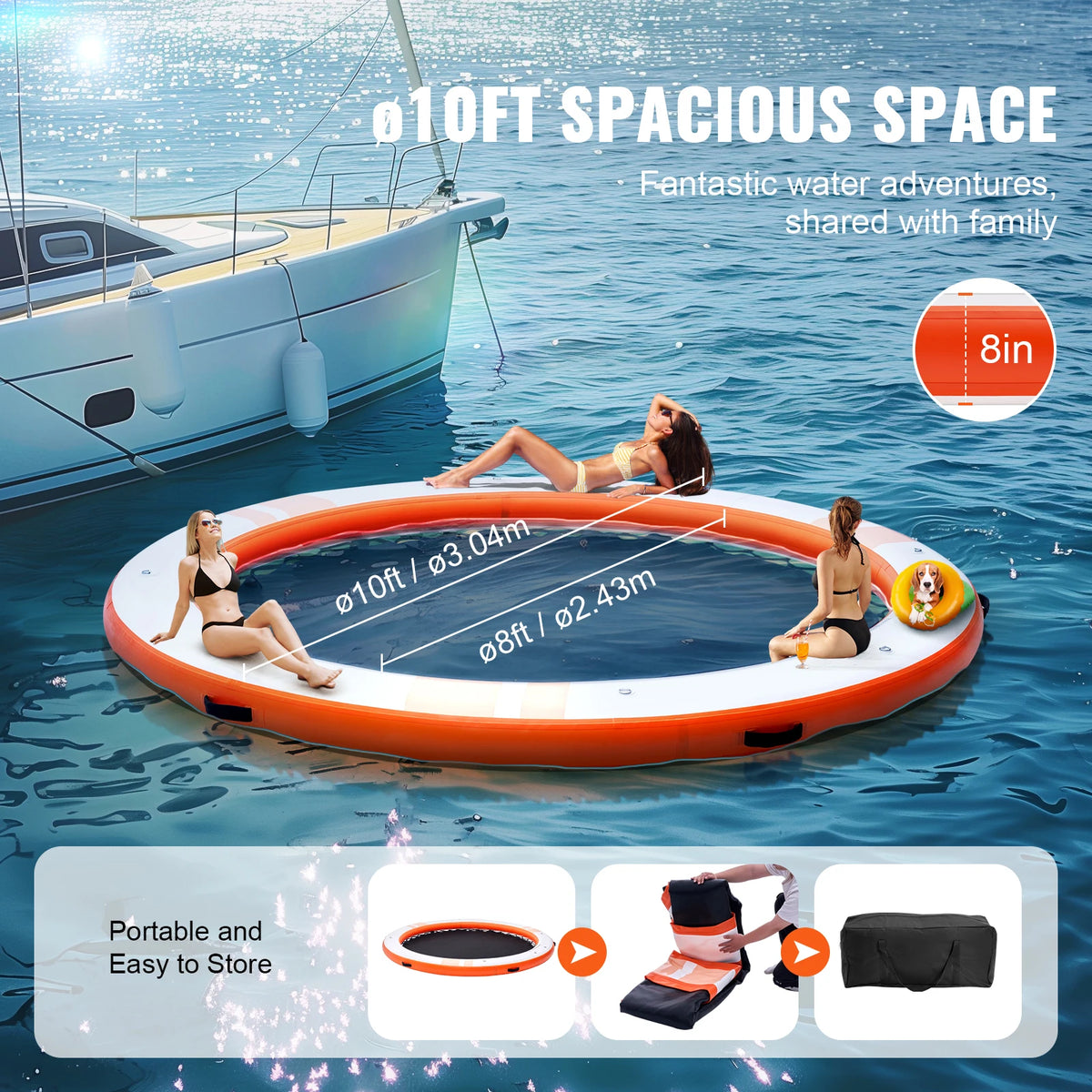 SucceBuy Inflatable Floating Dock Non Slip Platform With Detachable Ladder