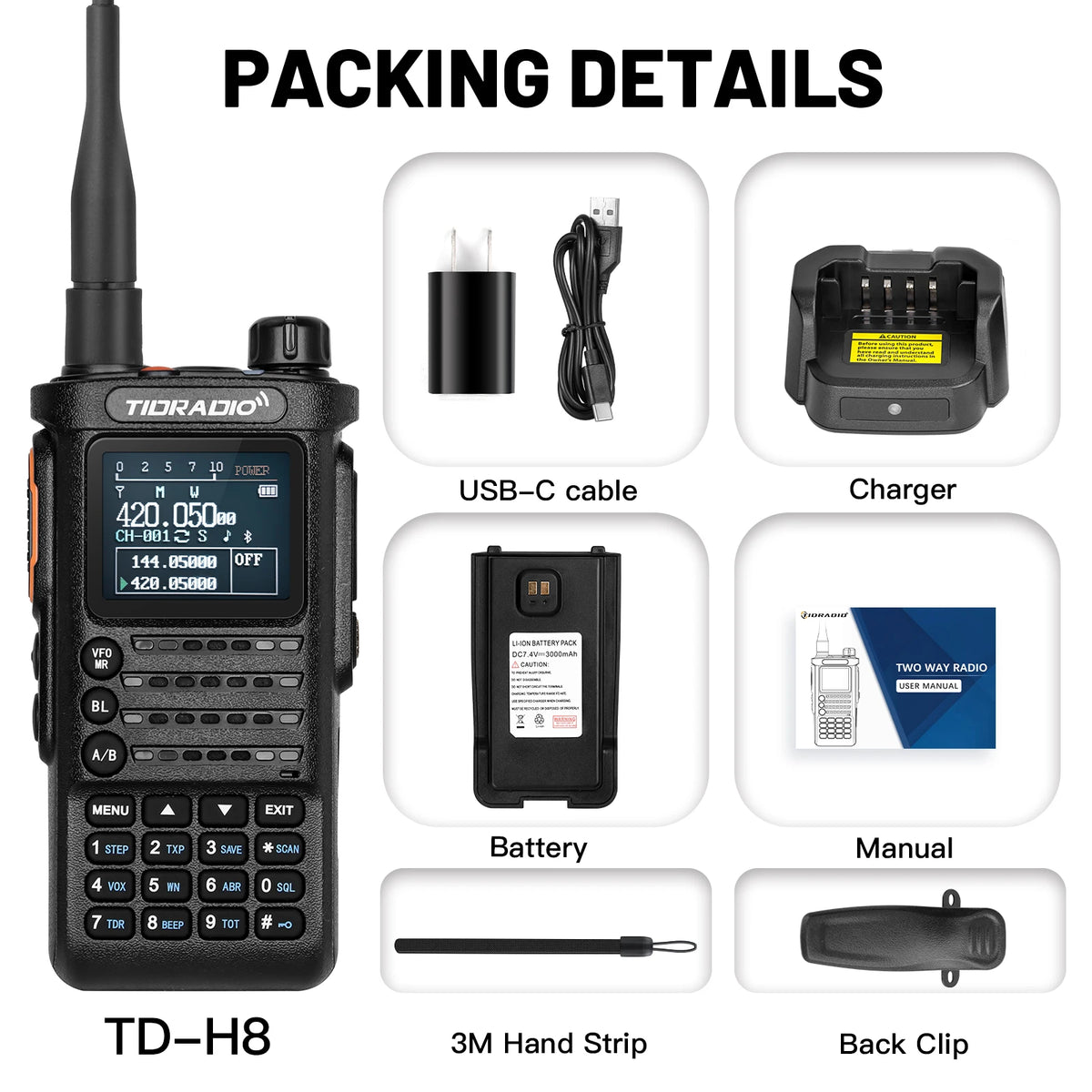 TIDRADIO TD-H8 10W Long Range Two Way Radio Emergency Walkie Talkie