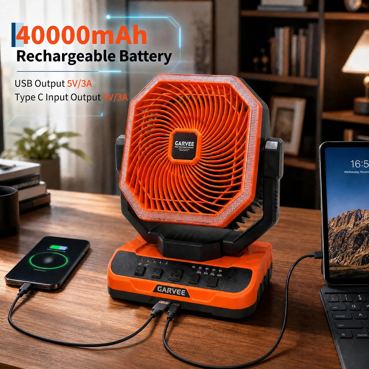 HiMISS Portable Camping Fan 40000mAh Battery Remote Timer Light