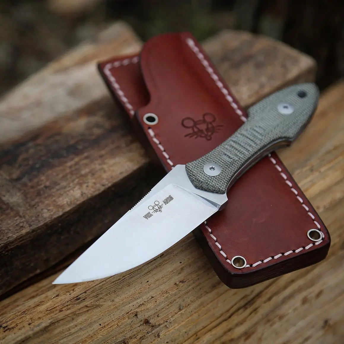 GMF3 Fixed Blade Knife Satin Drop Point With Leather Sheath