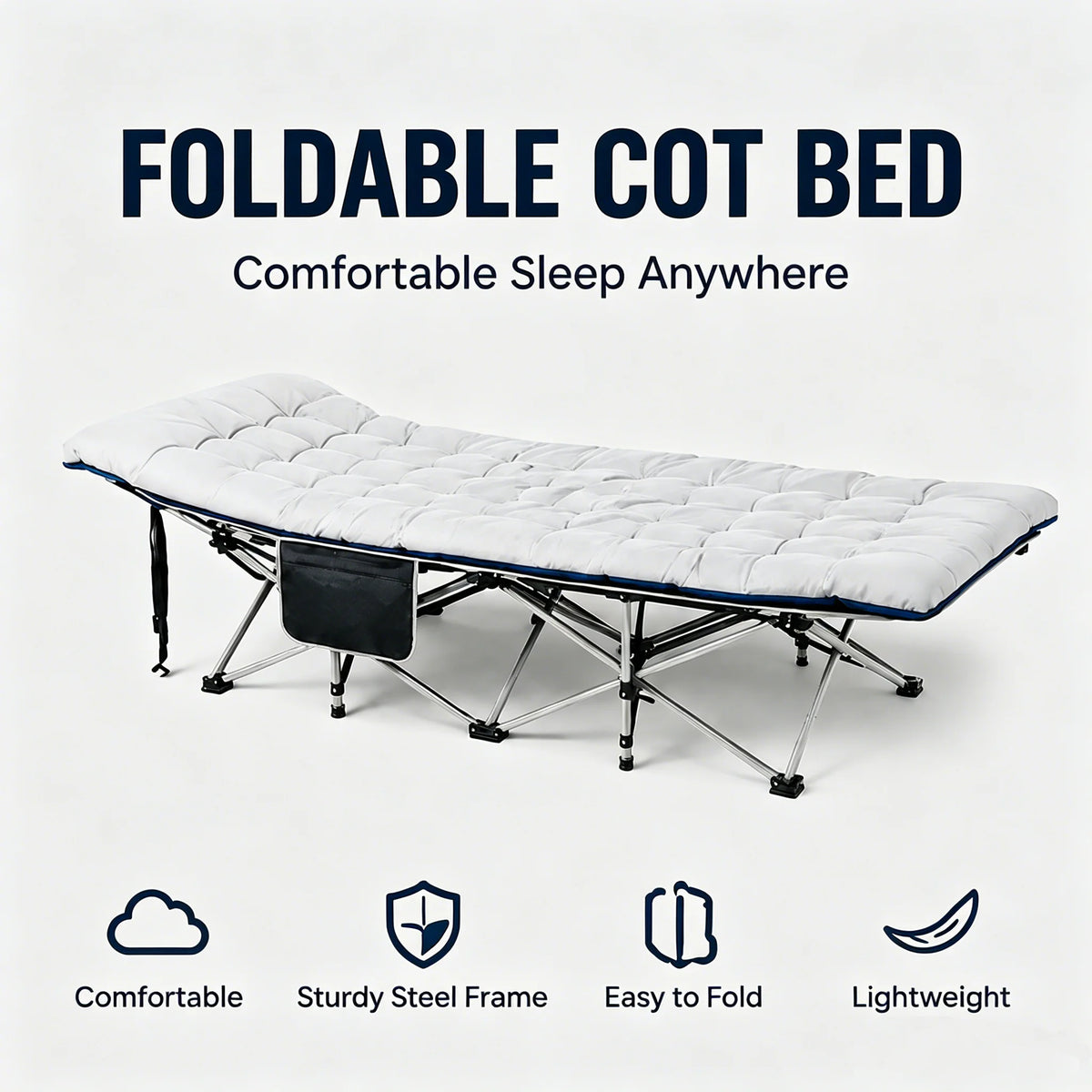 Foldable Cot Bed With Thick Mattress For Indoor Outdoor Use
